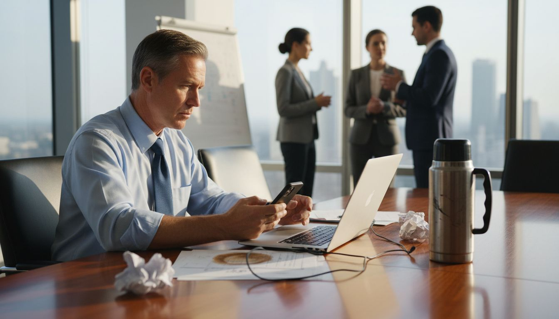 Sales executive running B2B outreach from office