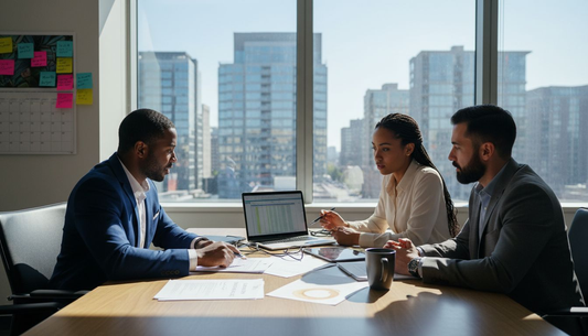 Business team planning B2B outreach at conference table