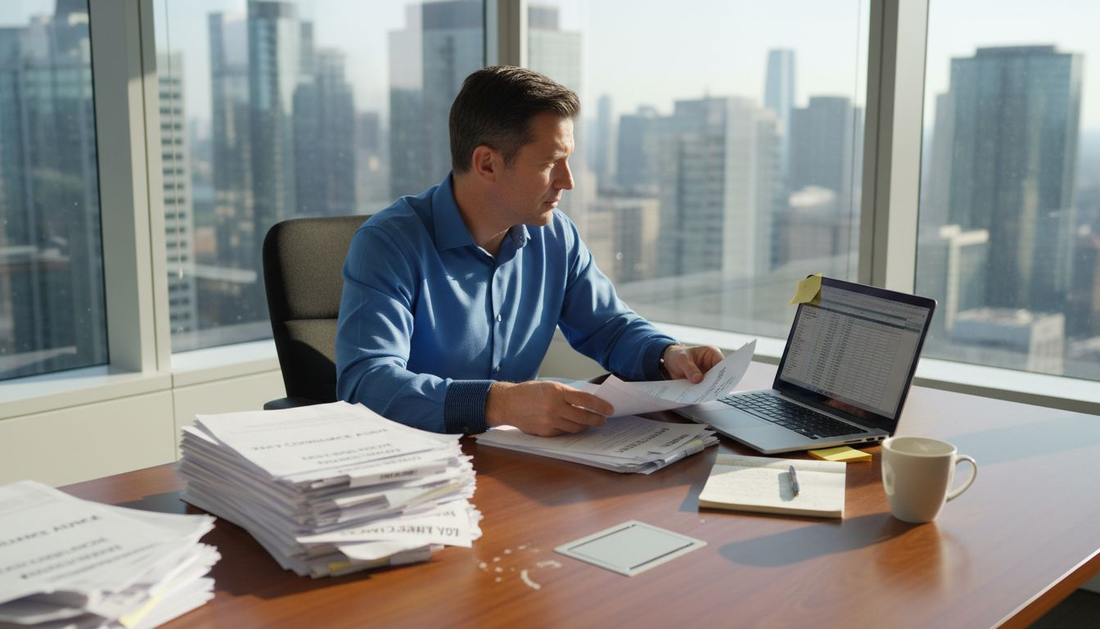 Businessman reviewing B2B data compliance documents