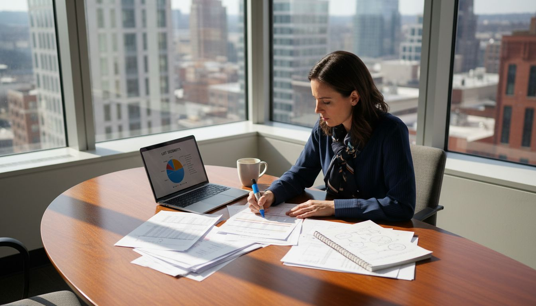 Sales manager segmenting B2B lists at desk