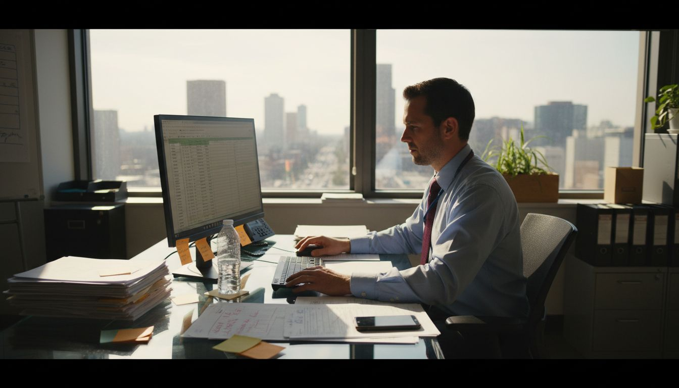 Sales manager validating lead data in office