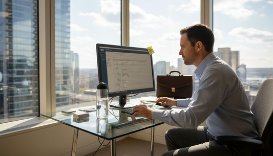 Businessman reviewing lead compliance in office