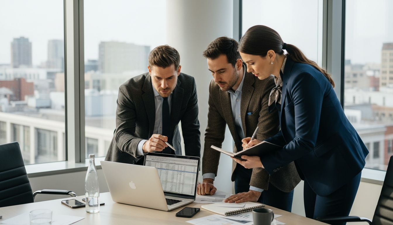Team reviewing spreadsheet for data validation