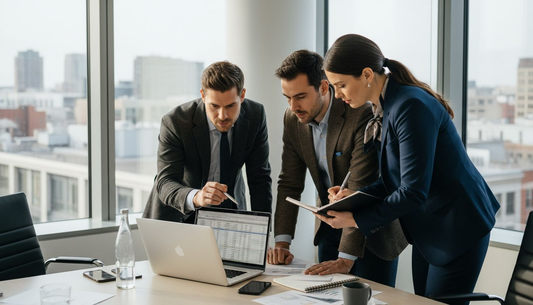 Team reviewing spreadsheet for data validation