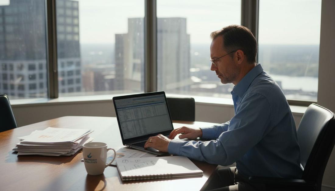 Analyst working on B2B data spreadsheet
