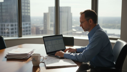 Analyst working on B2B data spreadsheet